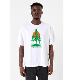 Mr Beast Team Trees Beyaz Erkek Oversize Tshirt