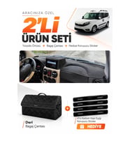 e-biz FİAT DOBLO (2007-2015) AİRBAGLİ BÜYÜK EKRAN Uyumlu Torpido Örtüsü + Deri Çanta - Siyah - FI022
