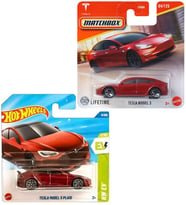 2 Araç Set - Matchbox Tesla Model 3 & Hot Wheels Tesla Model S Plaid (1/64) Kırmızı