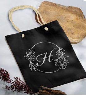 BK Gift Kişiye Özel Harfli Siyah Halat Saplı Kumaş Bez Çanta-5, Baskılı Omuz Çantası, Alışveriş Çantası