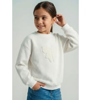 Breeze Kız Çocuk Sweatshirt Örgü Aplike Fiyonk Armalı 5-9 Yaş, Ekru