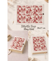 Vintage Toile de Jouy Köy Büyük Boy Kitap Kılıfı 38x27 cm Pamuk Kumaş El Yapımı Kumaş Kitap Kılıfı