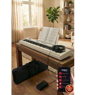 Midex PLX-100WH Taşınabilir Dijital Piyano Tuş Hassasiyetli 88 Tuş Bluetooth Şarjlı (Sustain Pedalı Kulaklık Çanta Metod)