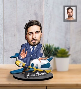 Kişiye Özel Pilot Karikatürlü İki Katmanlı Ahşap Biblo Bay-3-Eco