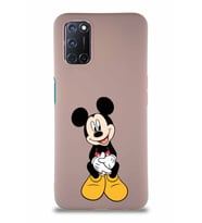 Oppo A52 Soft Premier Kapak Mickey Mouse-A Tasarımlı Silikon Kılıf - Pudra (Şeffaf)