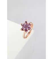 Ametist Taşlı Rose Renk Ayarlanabilir Lotus Gümüş Bayan Yüzük
