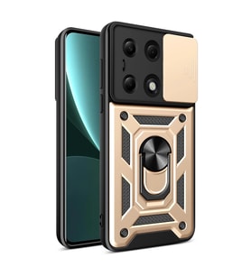 Xiaomi Poco M6 Pro 4g Kılıf Pars Lens Yüzüklü Silikon - Gold