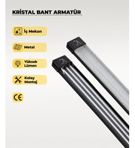 80W Siyah Kristal LED Bant Armatür 6500K Beyaz Işık – 120 cm