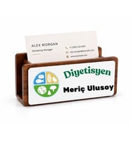 Diyetisyen Ofis Hediyesi Ahşap Kartlık - İsimli Klinik Masaüstü İsimliği