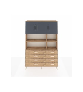 Arges Dolap 8 Raflı 8 Çekmeceli 3 Kapaklı 132x30x195 Çam-Antrasit/Çam