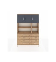 Arges Dolap 8 Raflı 8 Çekmeceli 3 Kapaklı 132x30x195 Çam-Antrasit/Çam