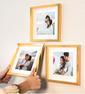 BK Gift Yapışkanlı Sök Tak Paspartulu Klasik Kare 3'lü Çerçeve, Arkadaşa Hediye, Sevgiliye Hediye, Ev Hediyesi (Gold)
