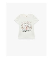 Koton Tavşan Baskılı Ekru Kız Çocuk T-Shirt 6SKG10242AK