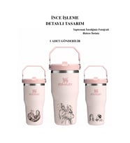 Kişiye Özel Stanley The Iceflow Flip Straw 2.0 Tumbler 060 L 30OZ Termos İsim & Fotoğraflı (Toz Pembe)