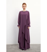 Asimetrik Kesim Tunik Pantolon Takım - Leylak