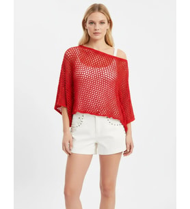Kadın Delikli Oversize Kayık Yaka Triko Bluz 8722