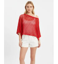Kadın Delikli Oversize Kayık Yaka Triko Bluz 8722