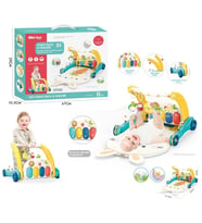 Piyanolu 2 in 1 Bebek Yürüteci ve Tavşan Desenli Mavi Oyun Halısı
