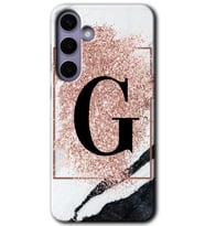 Galaxy S24 Plus Kılıf HD Desen Baskılı Kılıf - Pembe Mermer Desenli G Harfi