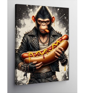 Kanvas Tablo Hotdog Tutan Maymun