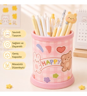 Kawaii Teddy Ayıcık Rabbit Tavşan Desenli Masaüstü Kalemlik Organizer – Geniş Kapasiteli Sevimli Kırtasiye Düzenleyici