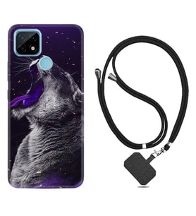 Realme C11 C21 C21Y C25Y C11 2021 Kılıf Boyun Askılı Silikon Purple Leopar 1750