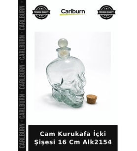 Özel Üretim Dekoratif Bar Parti Gotik Alkol Sunum Ev Aksesuar Cam Kurukafa İçki Şişesi 16 Cm