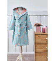 Özdilek 7/8 Yaş -Flamingo Mint- Kız Çocuk Kapüşonlu Kadife Pamuk Bornoz