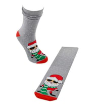 Dode Flora Kadın Pamuk Havlu Noel Baba Desenli Yılbaşı Çorabı (Gri)
