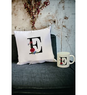 E Harfi Kupa Bardak ve Yastık Set (Beyaz)
