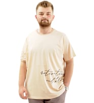 Mode XL Battal Beden Erkek Pamuklu T-Shirt Yumuşak Dokulu Baskılı BELIEF U24085 Bej