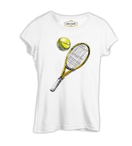 Tenis - Raket ve Top Beyaz Kadın Tshirt