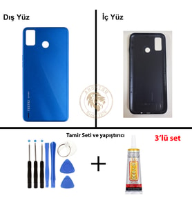 Tecno Vida Seti + Yapıştırıcı Spark 6 Go Mavi Yapıştırıcı B-7000 Yapıştırıcı Vida Seti Arka Kapak Arka Cam Batarya Kapağı Lazer Kesim Kapak Pil Kapağı Back Cover