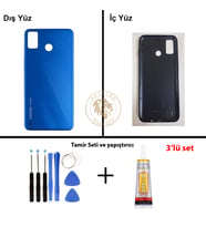 Tecno Vida Seti + Yapıştırıcı Spark 6 Go Mavi Yapıştırıcı B-7000 Yapıştırıcı Vida Seti Arka Kapak Arka Cam Batarya Kapağı Lazer Kesim Kapak Pil Kapağı Back Cover