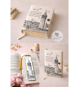 Kitap Kılıfı ve Metal Kitap Ayracı Seti (Sana dün bir tepeden baktım aziz İstanbul)