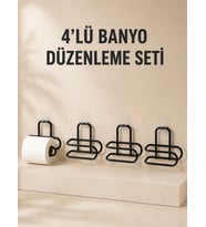 4 Adet Yapışkanlı Tuvalet Kağıdı Askısı Siyah Metal Delmeden Duvara Monte WC Kağıtlık