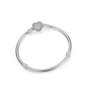 Charm Uyumlu Pave Taşlı Kalp Gümüş Kaplama Bileklik