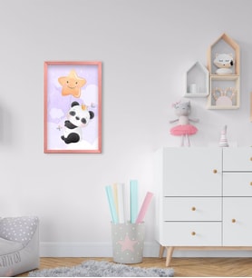 BK Home Tatlı Panda Tasarımlı Dekoratif Pembe Ahşap Çerçeveli Çocuk Odası Tablo-1