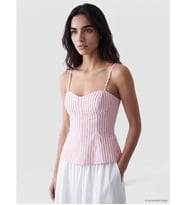 LCW Vision Pembe Kalp Yaka Çizgili İp Askılı Peplum Bluz