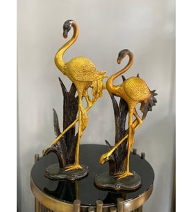 Flamingo Biblo 2 li Dekoratif Yapraklı Heykel Obje (Altın)