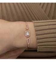Gümüş Rose Kaplama Dikdörtgen Baget Kadın Bileklik
