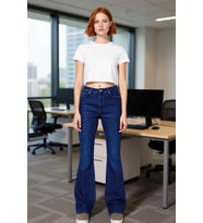 Kadın Comfort Esnek İspanyol Paça Kot Pantolon Koyu Fonksiyonel Dayanıklı Kaliteli Estetik