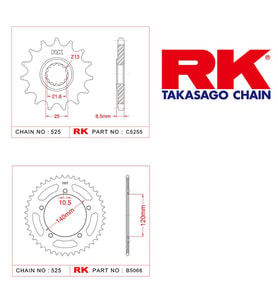 RK Suzukı Gsx-r 1000 17/43T Ön Arka Dişli Set 525 07-08