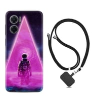 Xiaomi Redmi Note 11E Kılıf Resimli Boyun Askılı İpli Desenli Silikon Series Astro Purple2 1907