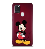 Samsung Galaxy A21S Soft Premier Kapak Mickey Mouse-E Tasarımlı Silikon Kılıf - Mürdüm (Şeffaf)