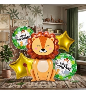 YÜKSEK KALİTE 10 ADET ASLAN SAFARİ KONSEPT FOLYO BALON SETİ ASLANLI FOLYO BALON DOĞUM GÜNÜ BALONU