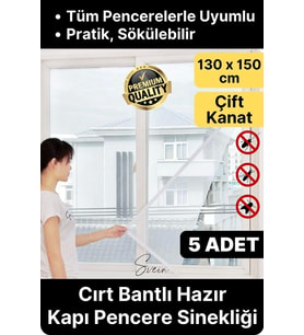 5 Adet Pratik Cam Pencere Kapı Uyumlu Çift Kanat Yırtılmaz Dayanıklı Kendinden Yapışkanlı Sineklik