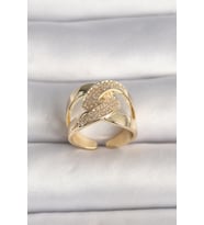Pirinç Gold Renk Ayarlanabilir Zirkon Taşlı Kadın Yüzük (Altın)