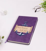 BK Gift Kişiye Özel Çapa Tasarımlı Mor Termo Deri Defter Model 3