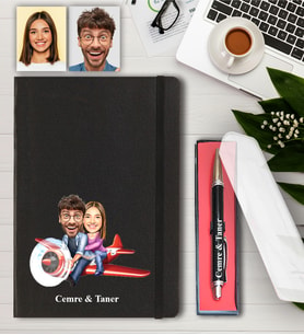 Kişiye Özel Sevgili Karikatürlü Defter ve Kalem